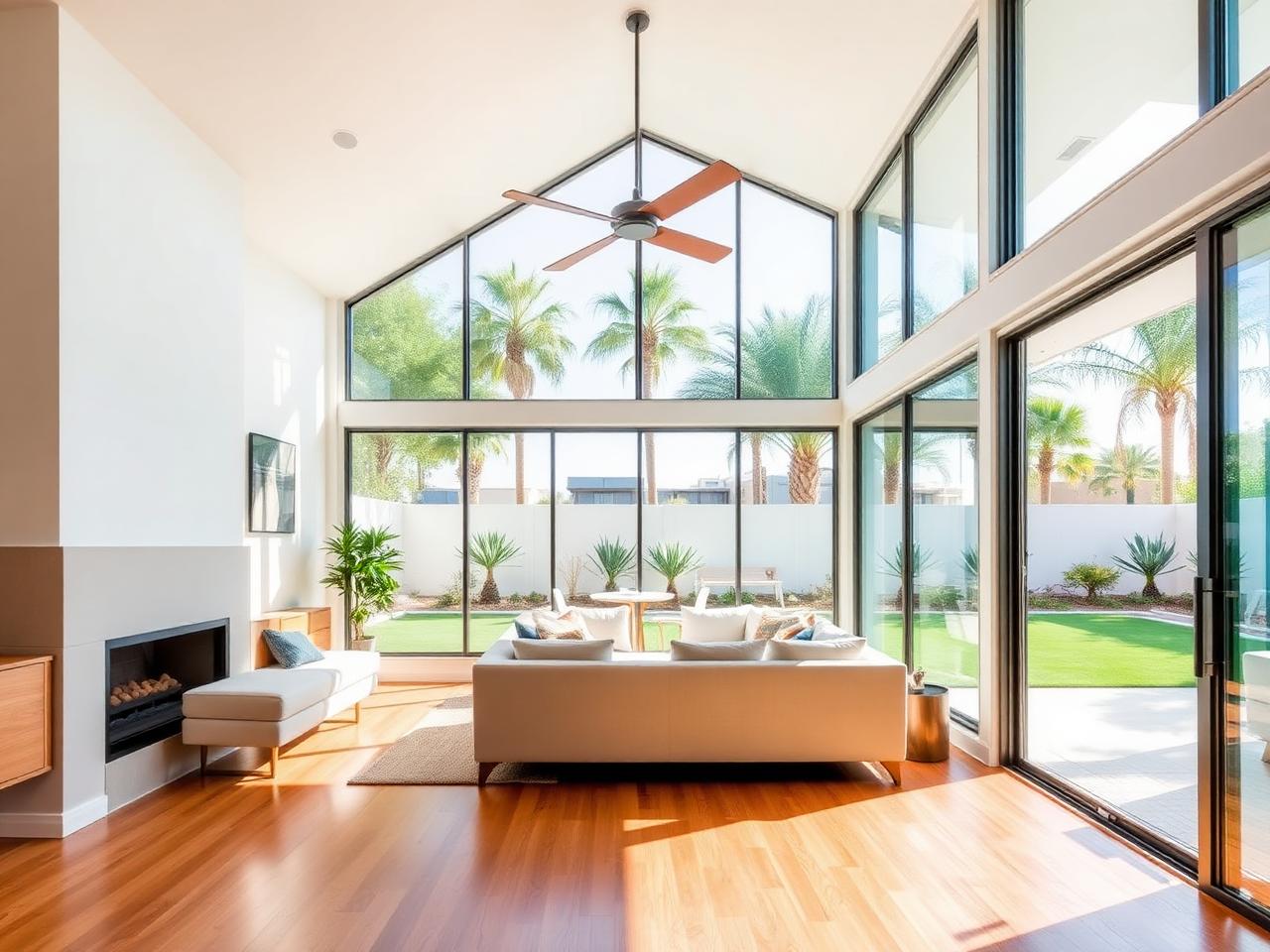 Finished sunroom addition opening to a Southern California backyard